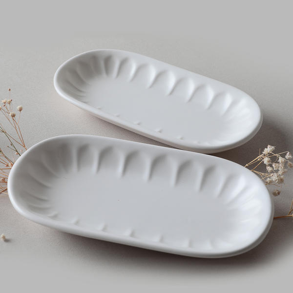 Matte White Almond Boat Plate 19 Cm 2 Pieces | Keramika