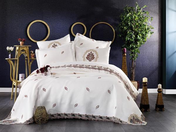 Fransız Güpürlü Nakışlı Alya Gelin Seti Krem Kahve