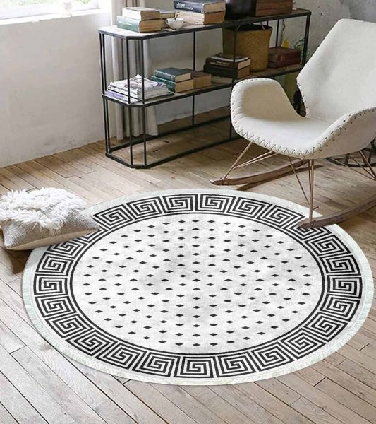 Birkilim Yuvarlak Yıkanabilir Dekoratif Halı İpeksi Kaymaz Taban | MLN-IP-YU-HT-161