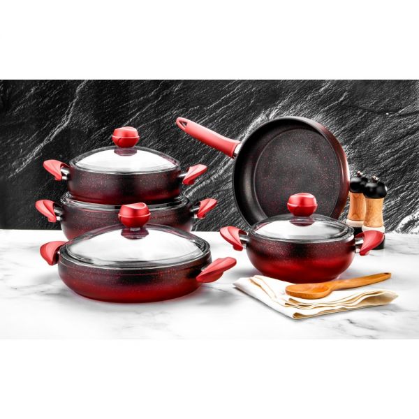 أزرا طقم مكون من 9 قطع جرانيت أحمر