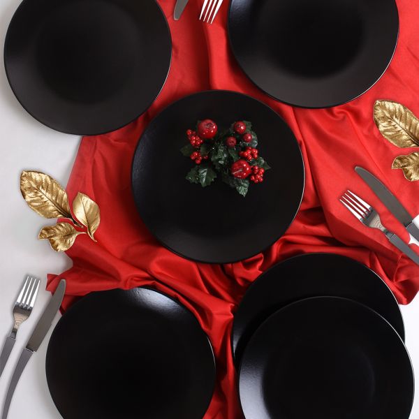 Mat Siyah Alfa Pasta Tabağı 21 Cm 6 Adet | Keramika
