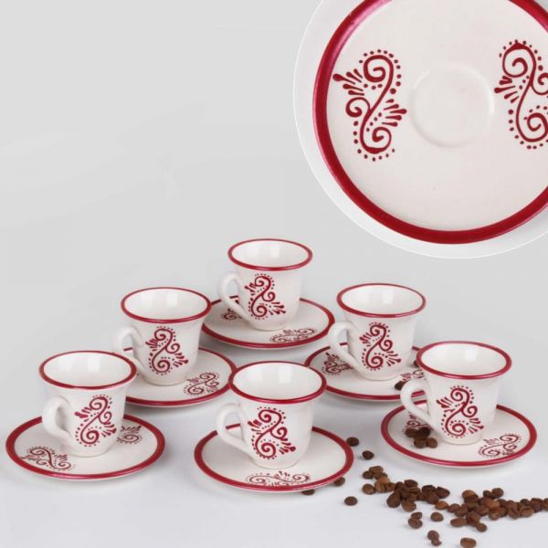 Asaf Seramik 6 Kişilik 12 Parça Desenli Kahve Fincan Takımı