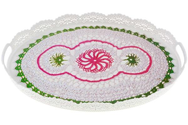 Dekonaz Servis Oval Tepsi Dantel Motifli Baskı Beyaz 50x38 cm