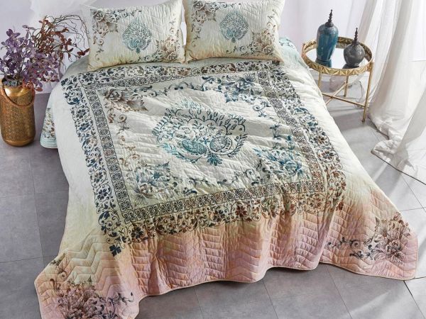 Couvre-lit double matelassé rustique Dowery crème