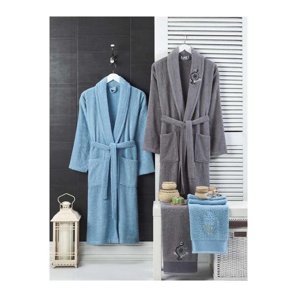 Ensemble de peignoir familial Forev 100% coton Aqua-Gris SM