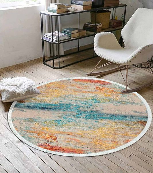 Birkilim Yuvarlak Yıkanabilir Dekoratif Halı İpeksi Kaymaz Taban | MLN-IP-YU-HS-212