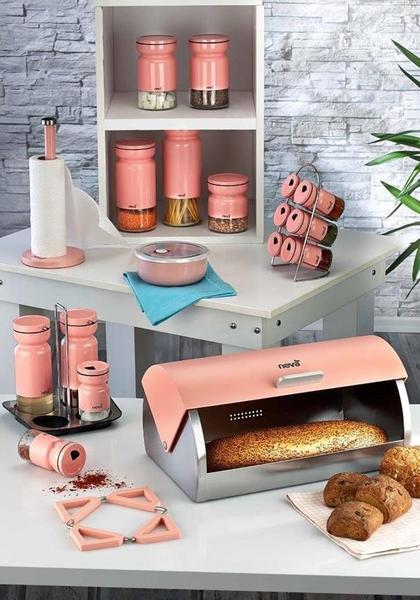 Neva Sweet Mutfak Seti | Ekmeklik Havluluk Tuzluk Kupalık | Pembe | N985