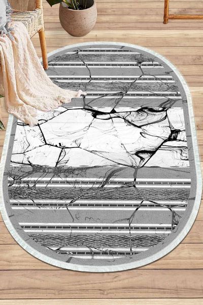 Birkilim Oval Yıkanabilir İpeksi Kaymaz Taban Dekoratif Halı | MLN-IP-O-SD-321