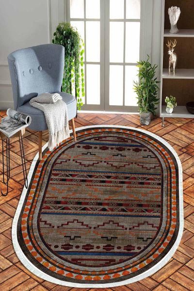 Birkilim Oval Yıkanabilir İpeksi Kaymaz Taban Dekoratif Halı | MLN-IP-O-HT-978