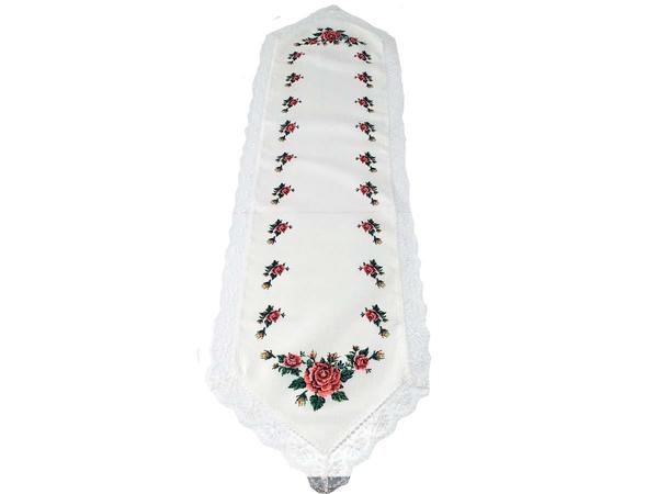 Kanaviçe Baskılı Güpürlü Runner Bordo