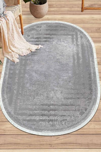 Birkilim Oval Yıkanabilir İpeksi Kaymaz Taban Dekoratif Halı | MLN-IP-O-SD-233