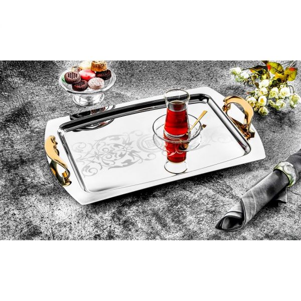 Öz Life | Hüma Gold Lazer Desenli Çay Tepsisi