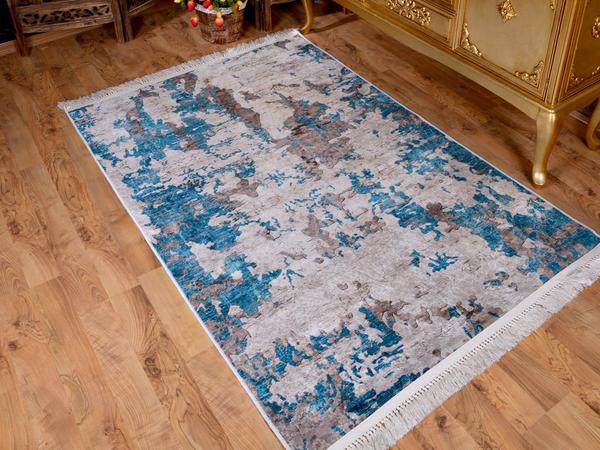 Tapis de velours d'impression numérique de base antidérapant en latex Alaçatı bleu 150x220 cm