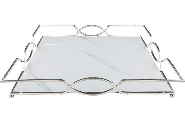 Marmor Desenli Tepsi | 43,8 cm x 34 cm | Gümüş-Beyaz | By-me-XLS