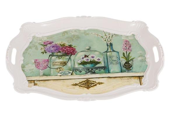 Dekonaz Servis Tepsisi Vazo Çiçek Desen 31x42 cm