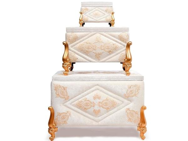 French Laced Baklava Patterned 3 Piece Dowry Chest Cream