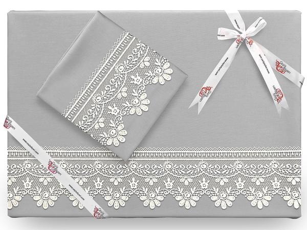 طقم غطاء لحاف Efsun سادة برباط فرنسي رمادي