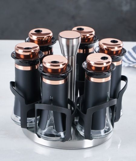 Acar Cuisine | Ensemble d'épices en verre 6 pièces avec support