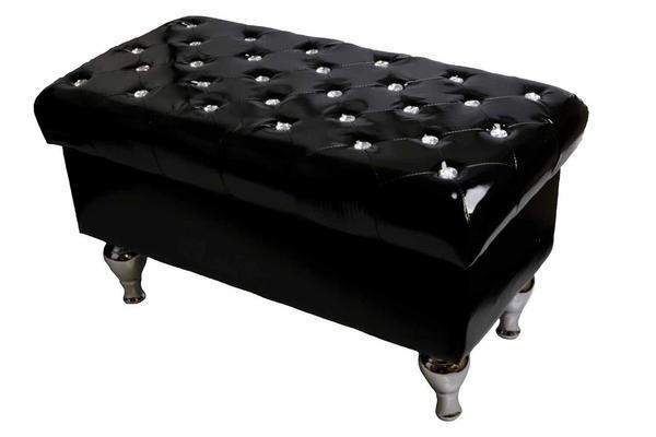 Dekonaz Parlak Taşlı, Metal Ayaklı Sandık Puf | Siyah | 7C310165-28-Black