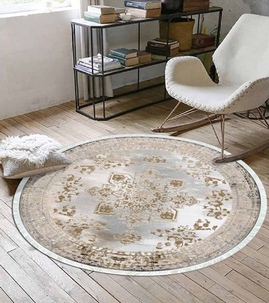 Birkilim Yuvarlak Yıkanabilir Dekoratif Halı İpeksi Kaymaz Taban | MLN-IP-YU-HT-336