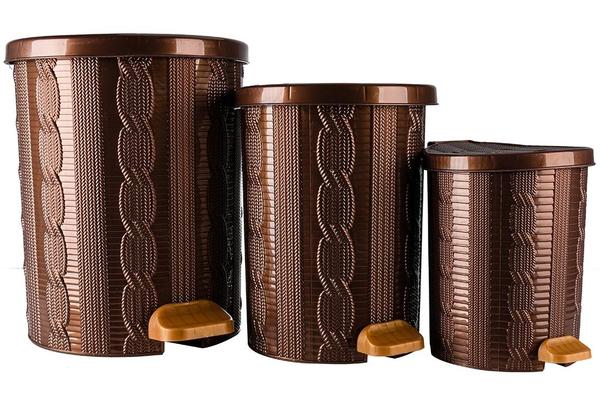 Violet 3'lü Örgülü Çöp Kovası Seti | 861-darkbrown
