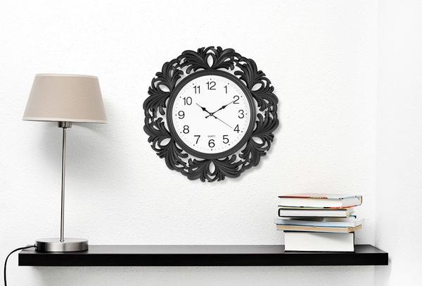 Quartz Lüks Duvar Saati Modern Desen Siyah 55 cm
