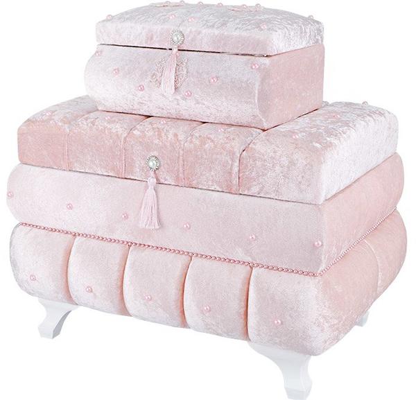 Dekonaz 2'li İnci Süslemeli Çeyiz Sandığı | Pembe | SDK-0006