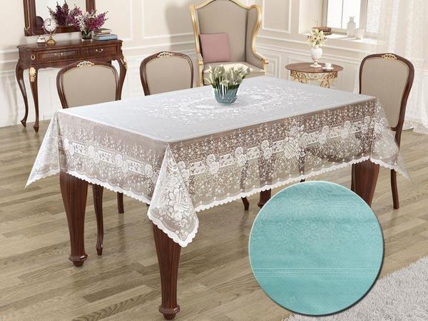 Nappe Ronde Motif Panneau Tricoté Sultan Turquoise