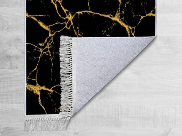 Kaymaz Taban Dijital Baskı Kadife Halı Crack Wall Siyah Gold 180x280 cm