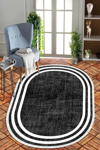 Birkilim Oval Yıkanabilir İpeksi Kaymaz Taban Dekoratif Halı | MLN-IP-O-HT-574