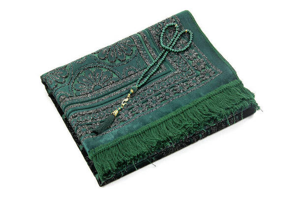 Couleur verte argentée de cadeau de chapelet de tapis de prière de polyester acrylique