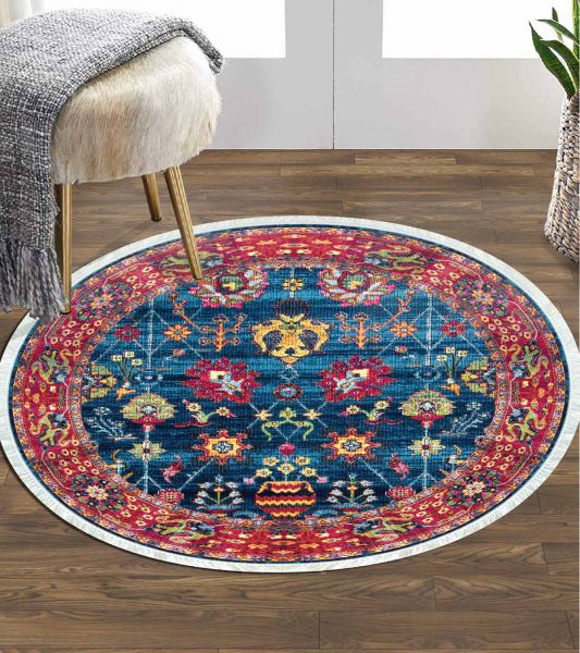 Birkilim Yuvarlak Yıkanabilir Dekoratif Halı İpeksi Kaymaz Taban | MLN-IP-YU-HY-894
