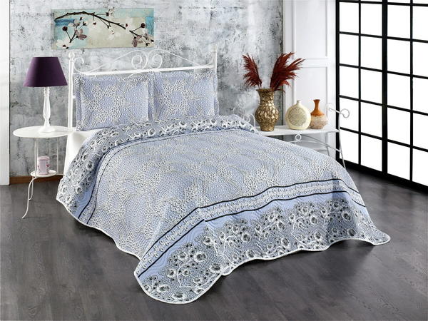 Belenay Baskılı Çift Kişilik Kapitone Yatak Örtüsü -Ruby Gri