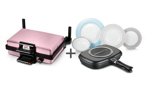 Silex Pembe Izgara Makinesi & Korkmaz Siesta 48 Parça Yemek Takımı & Korkmaz Duplo Tava