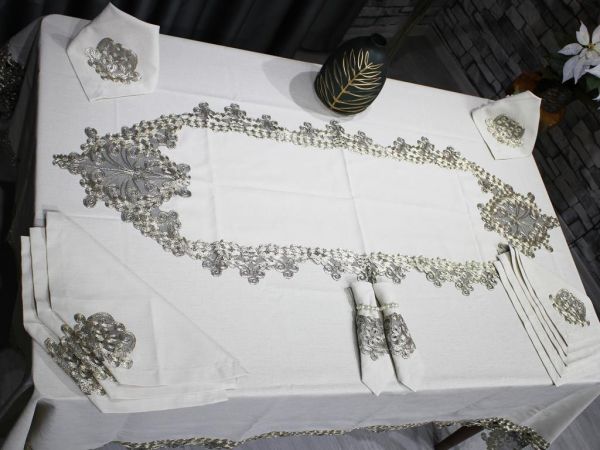 طقم مفرش طاولة برباط فرنسي 26 قطعة كابتشينو