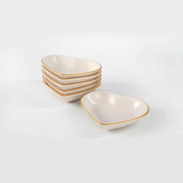 وجبة خفيفة على شكل قلب ذهبي أبيض متكسر 14 سم 6 قطع | كيراميكا