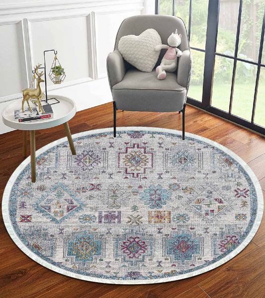 Birkilim Yuvarlak Yıkanabilir Dekoratif Halı İpeksi Kaymaz Taban | MLN-IP-YU-HT-756