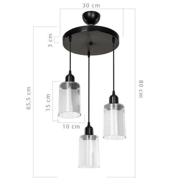 Aksel Triple Chandelier Transparent Optical Glass Black