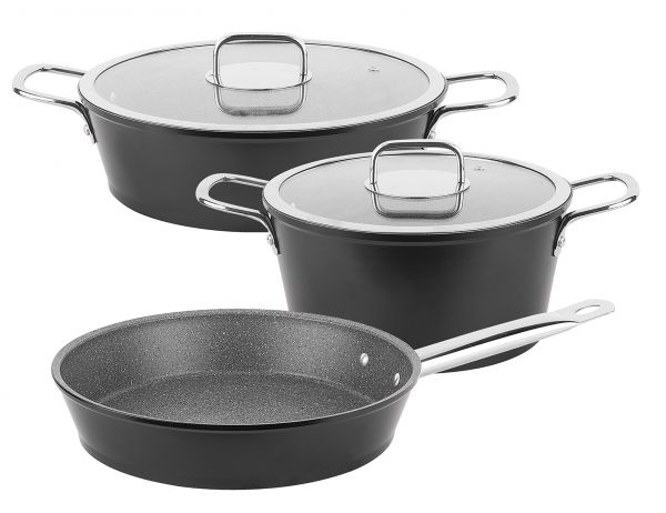 001-01-5-TEILIGES ITALIENISCHES GRANIT-KOCHGESCHIRR-SET SCHWARZ