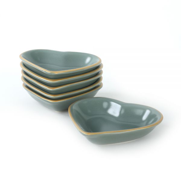 Matte Grüngold Herz Snackschale 14 cm 6 Stück - 322 | Keramik