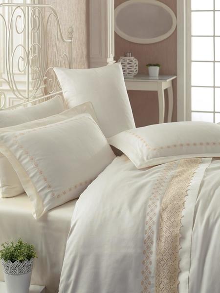 Cotton Box Nakışlı Saten Lace Çift Kişilik Nevresim Takımı Ekru | Cotton Box