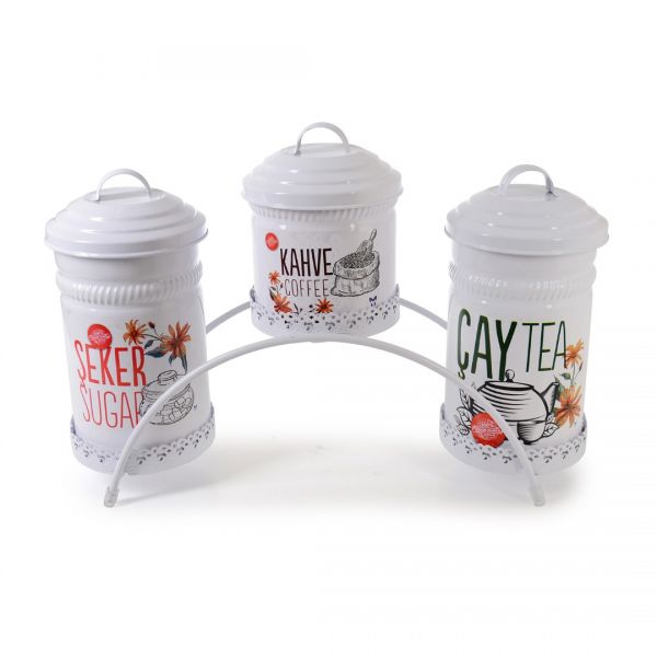 800B WHITE TRIPLE COFFEE CAY ZUCKER METALL BRAUN SET | SILK-YLD012