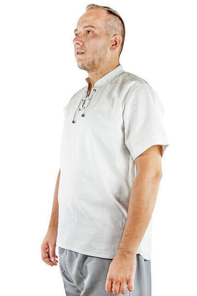 Bequemes Fit Kurzarm Leinenhemd - Grau