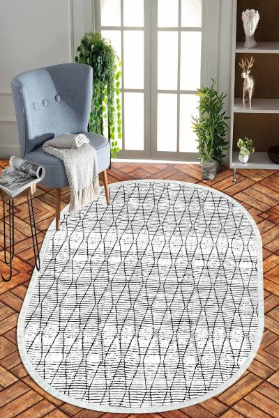 Birkilim Oval Yıkanabilir İpeksi Kaymaz Taban Dekoratif Halı | MLN-IP-O-HT-727