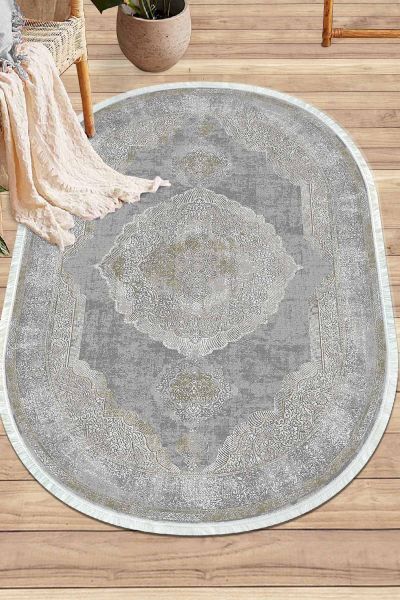 Birkilim Oval Yıkanabilir İpeksi Kaymaz Taban Dekoratif Halı | MLN-IP-O-HY-952