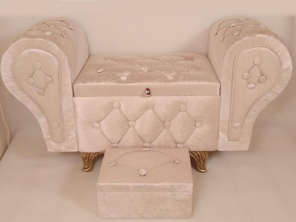 Kapitone Koltuk Kuğu Ayaklı 2'li Çeyiz Sandığı Cappuccino
