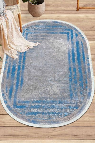 Birkilim Oval Yıkanabilir İpeksi Kaymaz Taban Dekoratif Halı | MLN-IP-O-SD-235