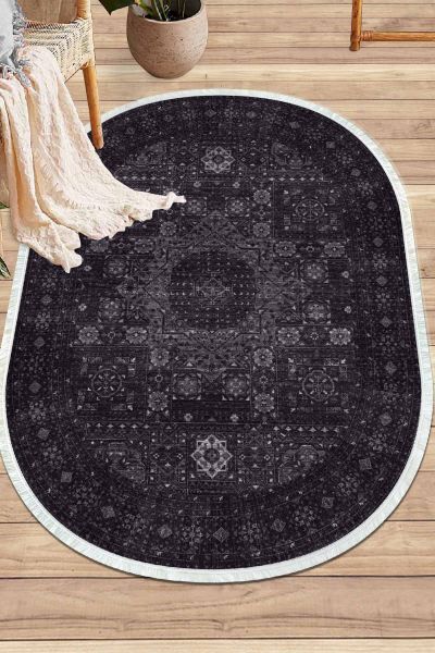 Birkilim Oval Yıkanabilir İpeksi Kaymaz Taban Dekoratif Halı | MLN-IP-O-SD-342