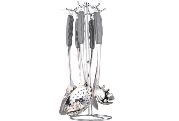 Almina | 7 Teilig | Kochbesteck-Set | Küchenhelfer-Set | Silber | Aus Edelstahl | Al-4953