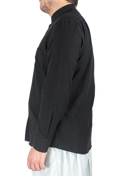 Lüks Hakim Yaka Yazlık Keten Gömlek Siya